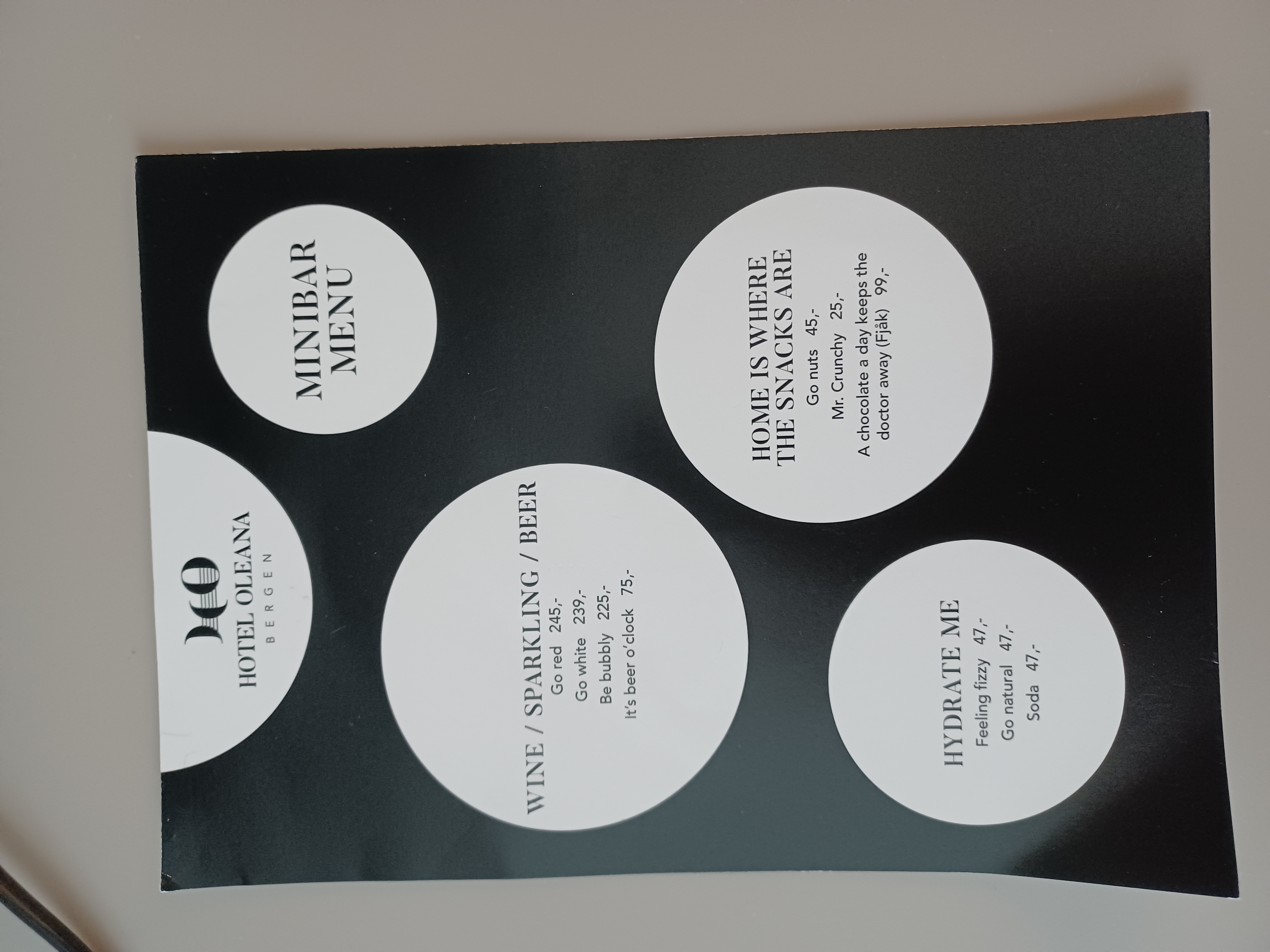 Hotel Oleana, menu